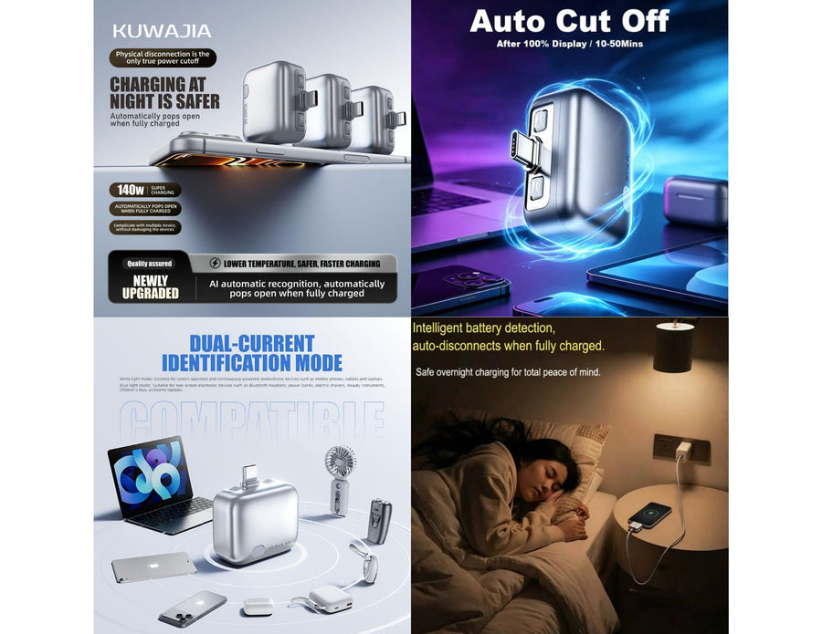 KUWAJIA KH-51 USB-C Auto Disconnect Adapter Silver 140W